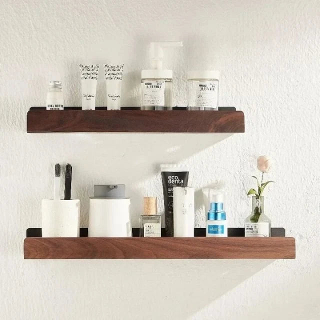 Wall Mounted Floating Shelves with Wooden Front Rail and Metal Bracket - Image 8