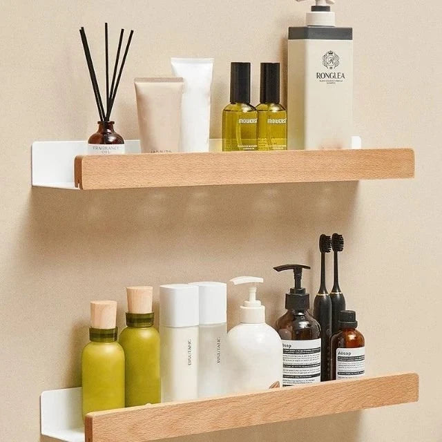 Wall Mounted Floating Shelves with Wooden Front Rail and Metal Bracket - Image 9