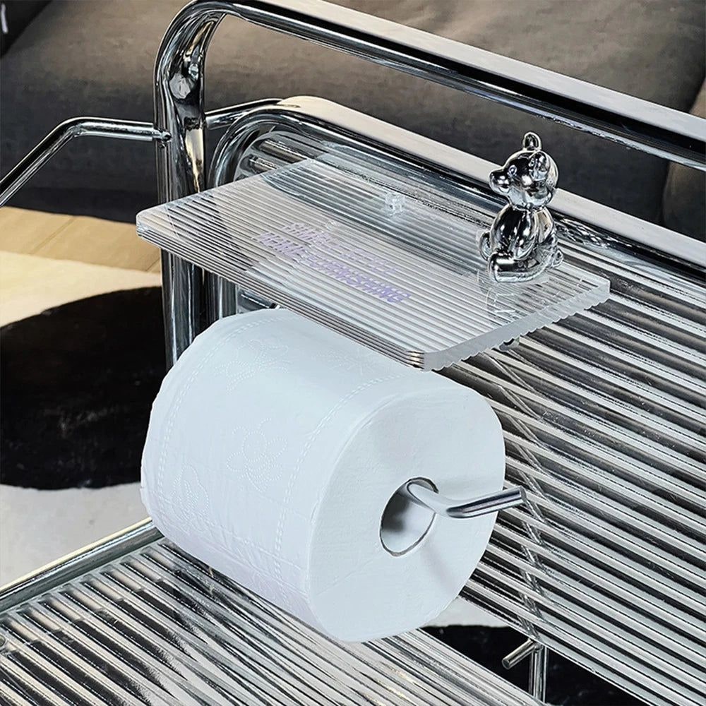 Wall-Mounted Toilet Paper Holder with Acrylic Shelf and Metal Arm Storage - Image 3