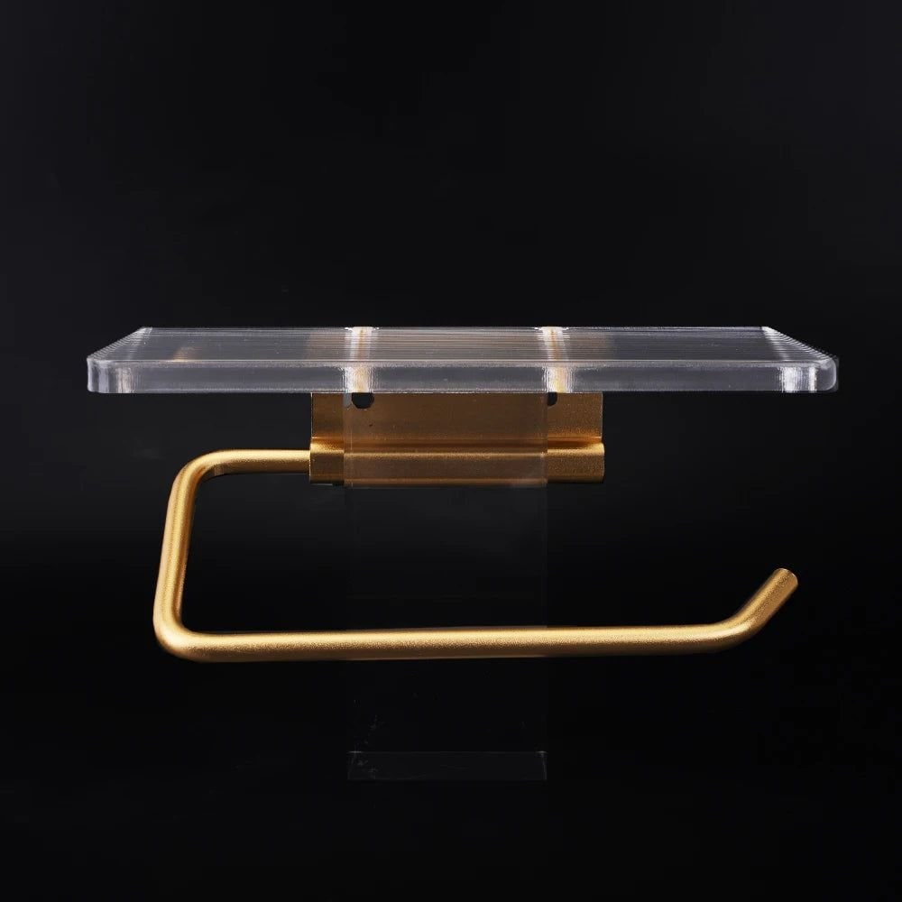 Wall-Mounted Toilet Paper Holder with Acrylic Shelf and Metal Arm Storage - Image 4