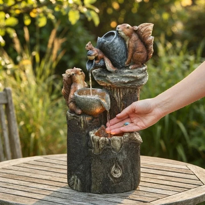 Water Fountain Tabletop with Hand-Painted Animal Figure and LED Lighting Solar Powered - Image 2