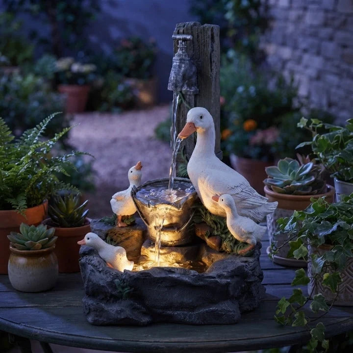 Water Fountain Tabletop with Hand-Painted Animal Figure and LED Lighting Solar Powered - Image 4