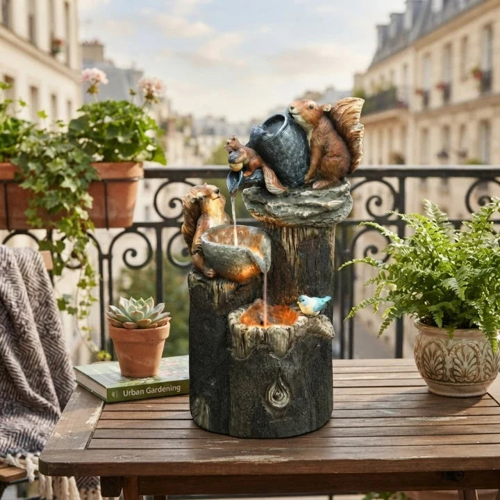 Water Fountain Tabletop with Hand-Painted Animal Figure and LED Lighting Solar Powered - Image 8