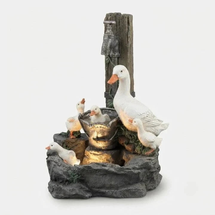 Water Fountain Tabletop with Hand-Painted Animal Figure and LED Lighting Solar Powered - Image 9