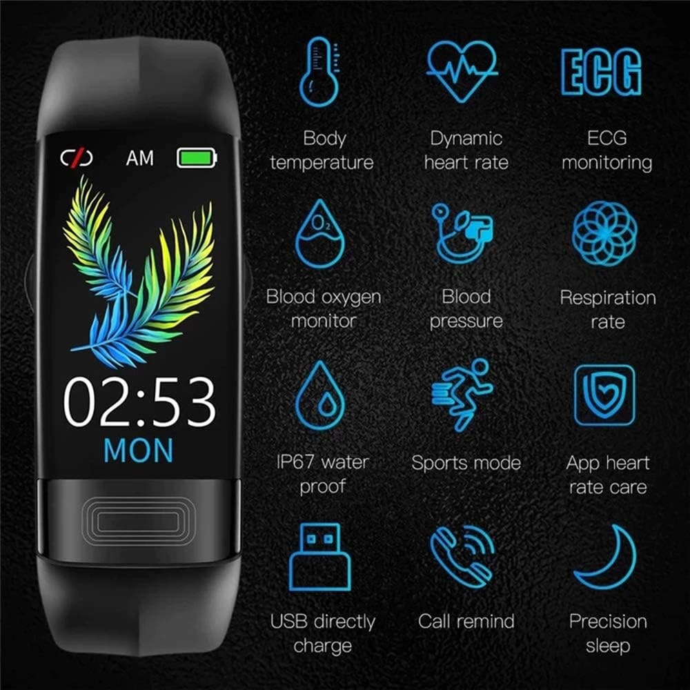 Water Resistant Fitness Tracker Wearable Heart Rate Activity Silicone Band Ecg Monitor - Image 2