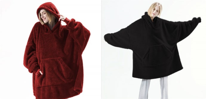 Wearable Blanket Hoodie for Newborn Infant and with Oversized Fleece and Kangaroo Pocket - Image 1