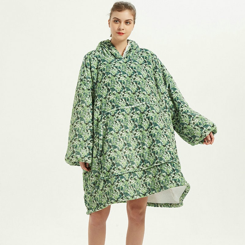 Wearable Blanket Hoodie with Sherpa Lining Oversized Fleece Pullover - Image 16