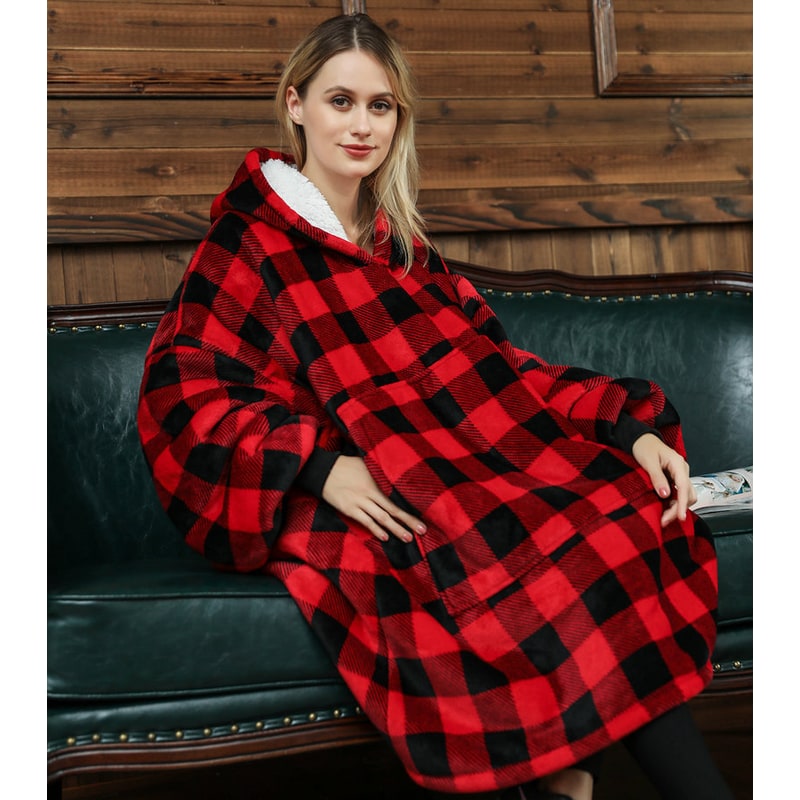 Wearable Blanket Hoodie with Sherpa Lining Oversized Fleece Pullover - Image 19