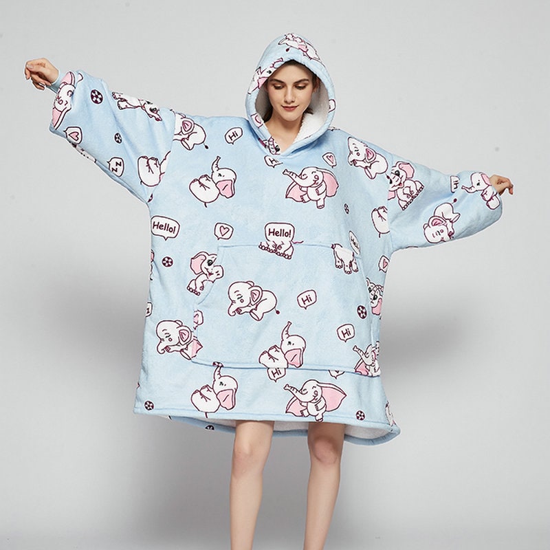 Wearable Blanket Hoodie with Sherpa Lining Oversized Fleece Pullover - Image 1