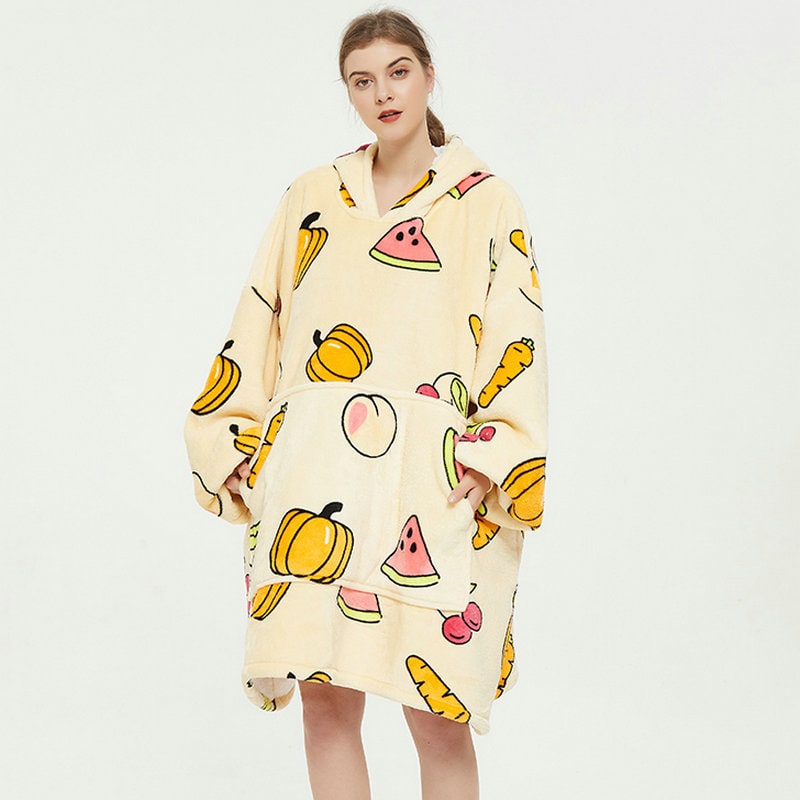 Wearable Blanket Hoodie with Sherpa Lining Oversized Fleece Pullover - Image 2