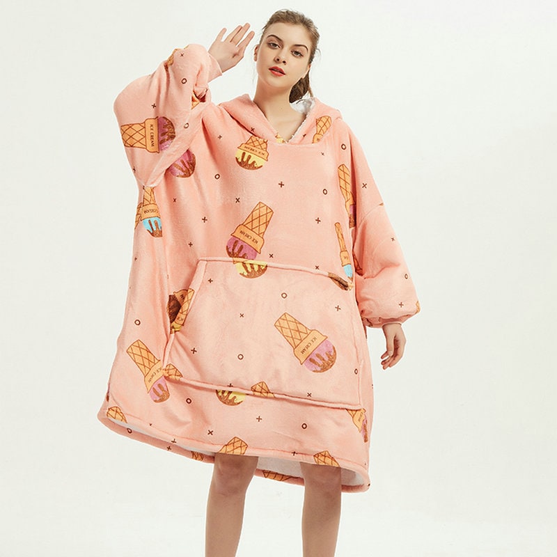 Wearable Blanket Hoodie with Sherpa Lining Oversized Fleece Pullover - Image 24