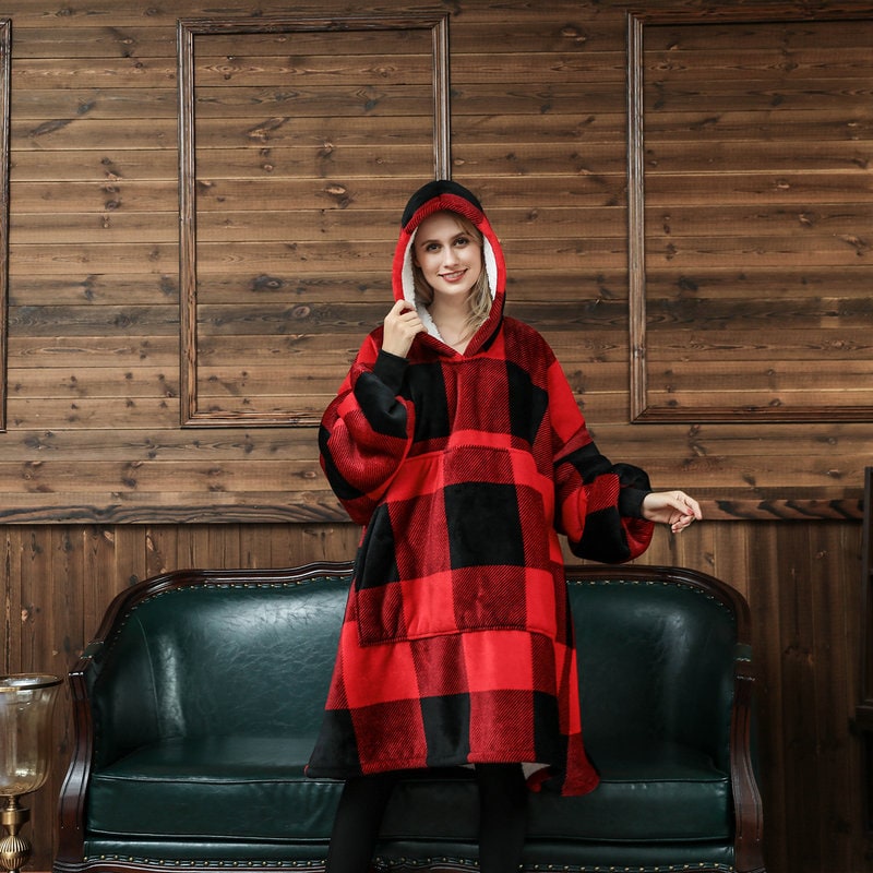 Wearable Blanket Hoodie with Sherpa Lining Oversized Fleece Pullover - Image 3