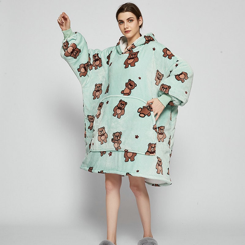 Wearable Blanket Hoodie with Sherpa Lining Oversized Fleece Pullover - Image 4