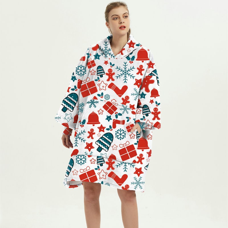 Wearable Blanket Hoodie with Sherpa Lining Oversized Fleece Pullover - Image 6