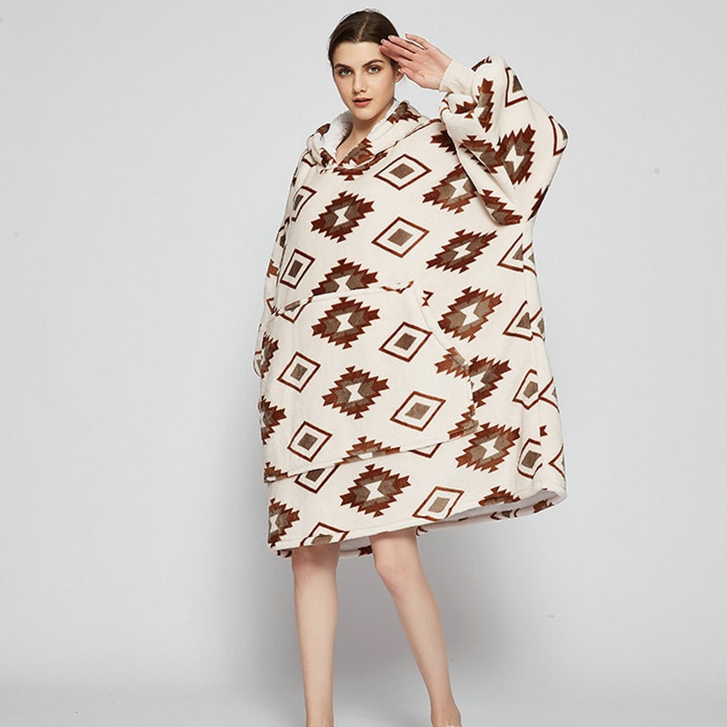 Wearable Blanket Hoodie with Sherpa Lining Oversized Fleece Pullover - Image 9