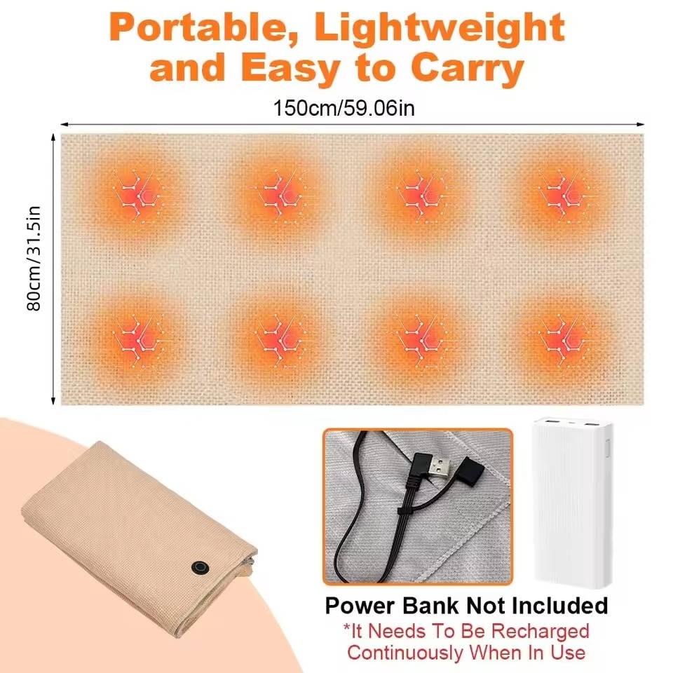 Wearable Heated Blanket Throw with USB Power Zipper Closure and 8 Heating Zones - Image 5