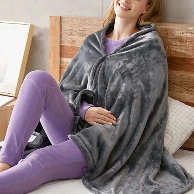 Wearable Portable USB Heated Blanket with Snap Buttons and Remote Control Queen Size - Image 1