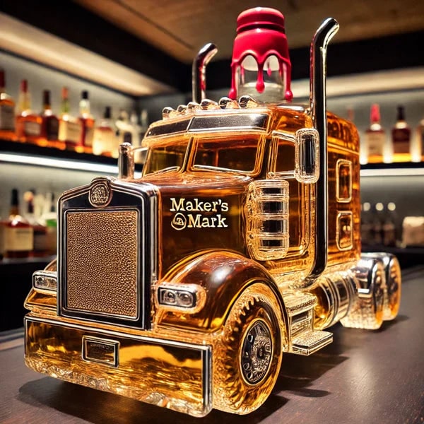 Whiskey Decanter and Glass Set with Semi Truck Design and Chrome Accents Personalised - Image 3