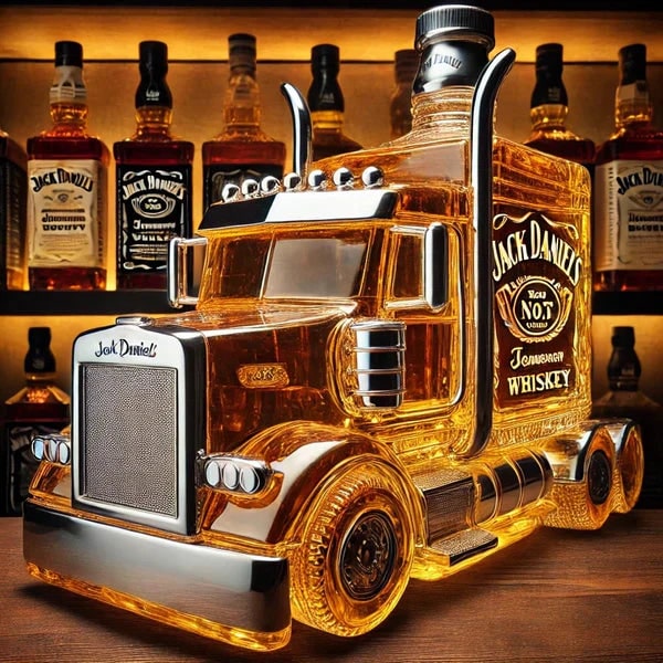 Whiskey Decanter and Glass Set with Semi Truck Design and Chrome Accents Personalised - Image 5