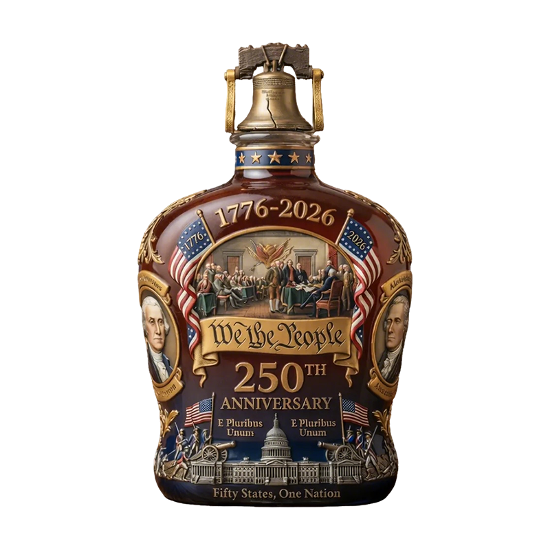 Whiskey Decanter Commemorative Ceramic Liberty Bell Stopper Patriotic Gold Accents - Image 1