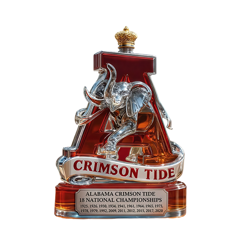 Whiskey Decanter Glass Elephant Sculpture Crown Stopper Gold Display Liquor - Image 1