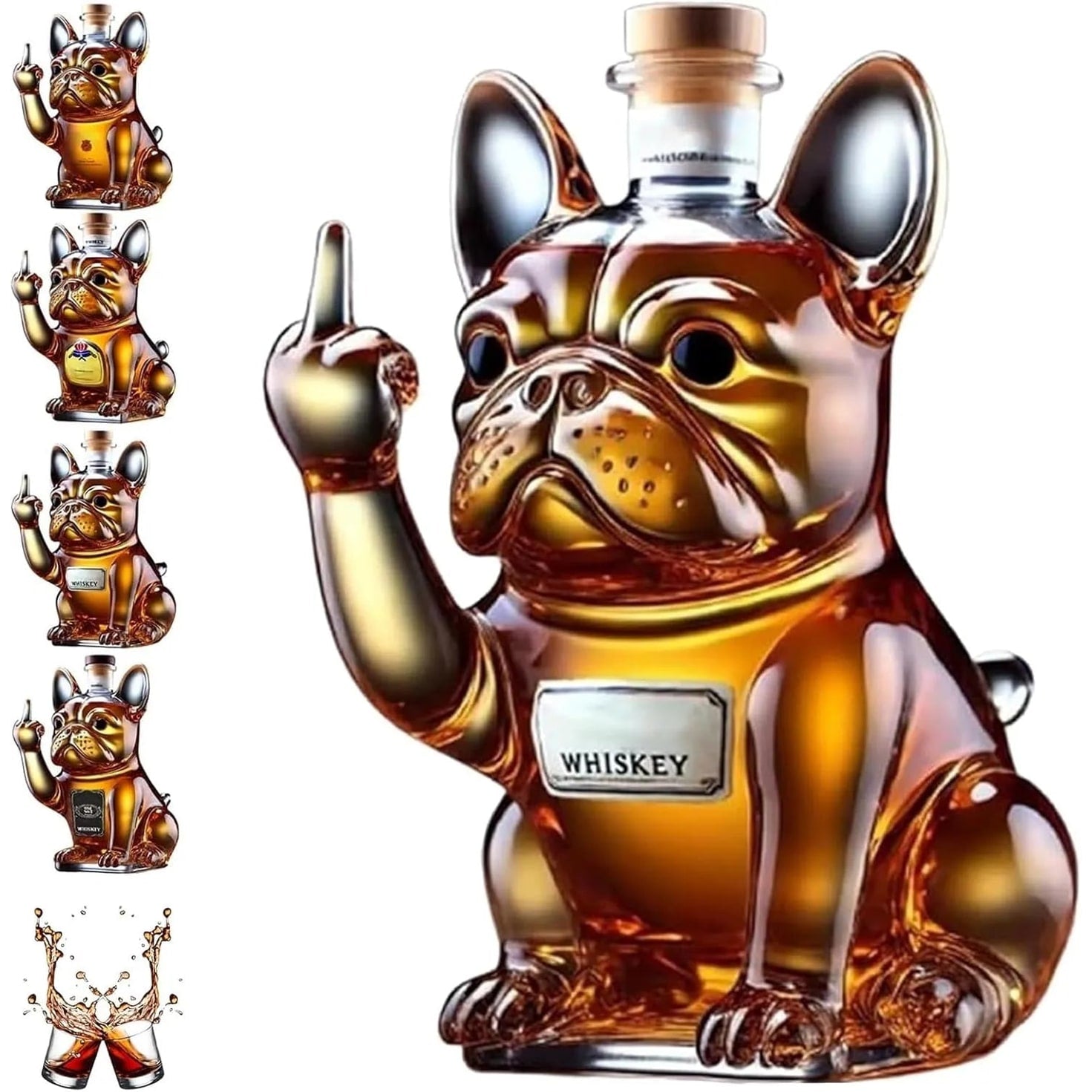Whiskey Decanter Glass Novelty French Bulldog Cork Stopper - Image 1