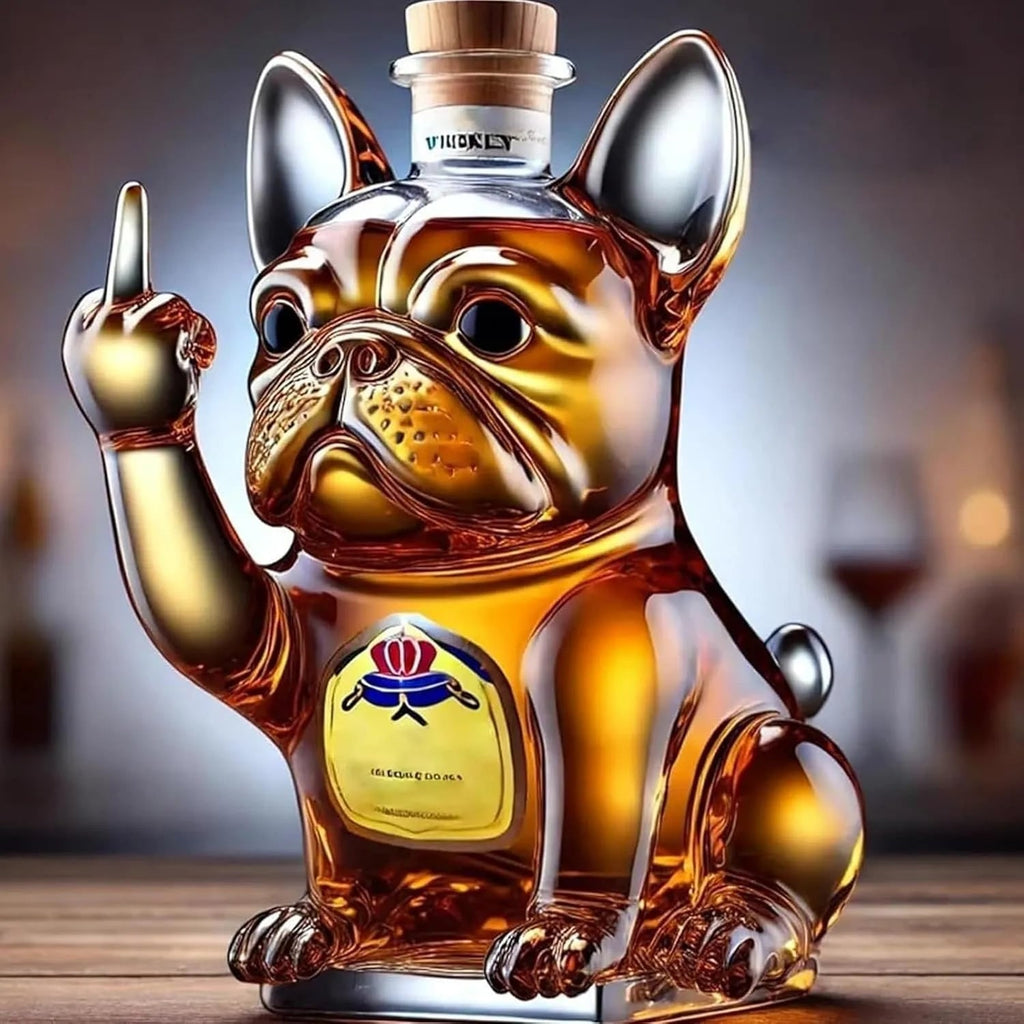 Whiskey Decanter Glass Novelty French Bulldog Cork Stopper - Image 2