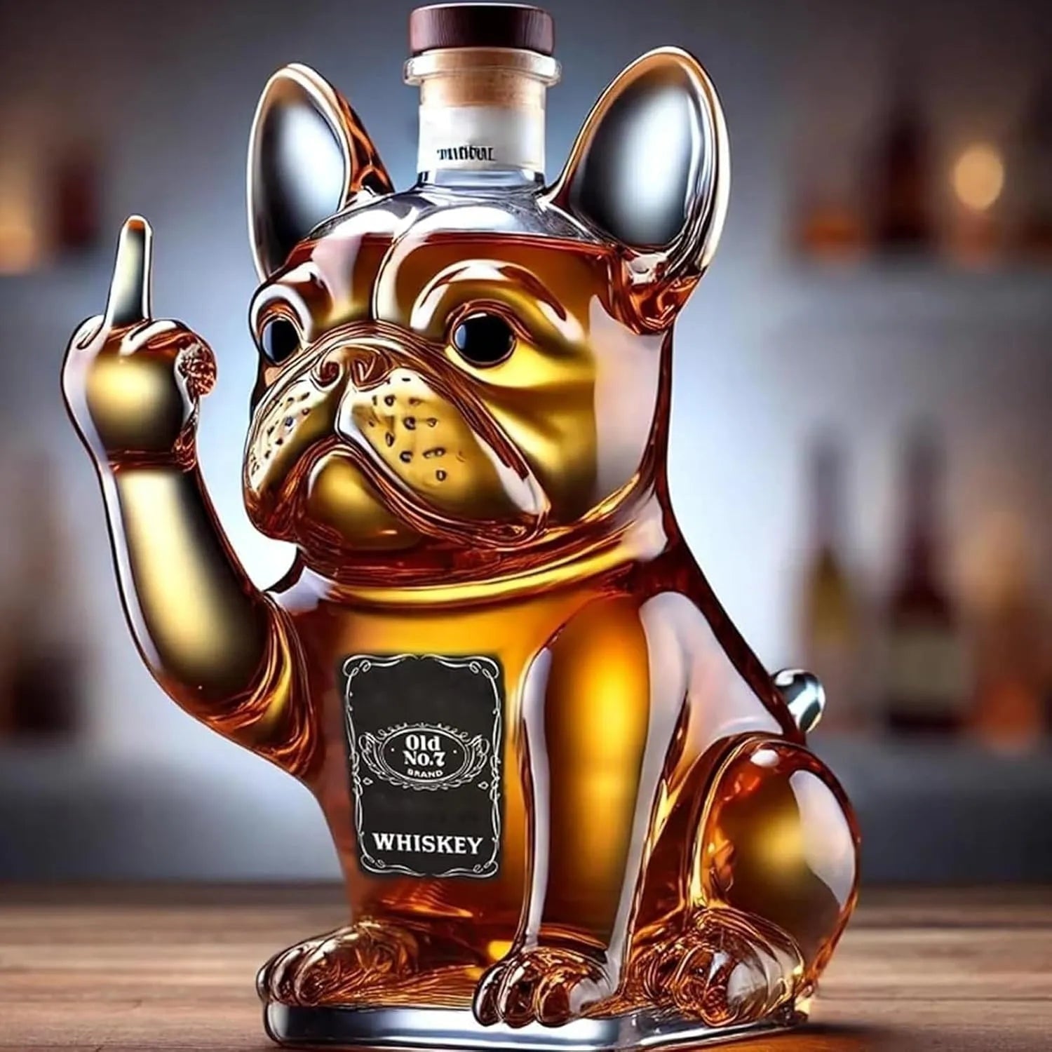 Whiskey Decanter Glass Novelty French Bulldog Cork Stopper - Image 3