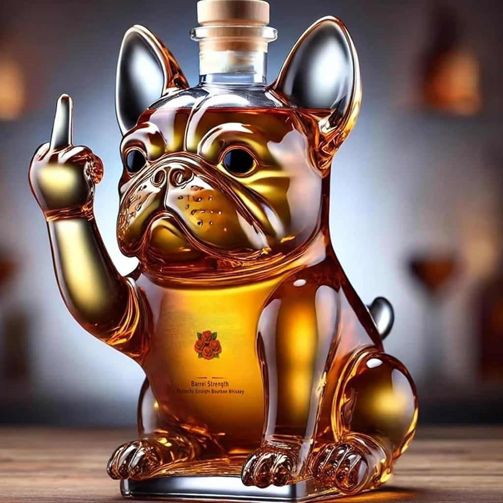 Whiskey Decanter Glass Novelty French Bulldog Cork Stopper - Image 4