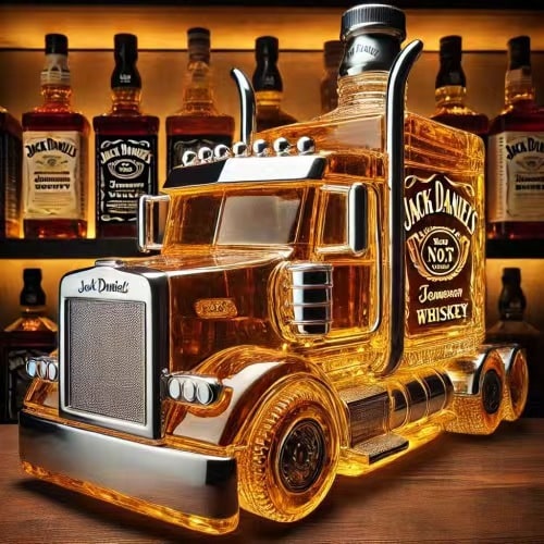 Whiskey Decanter Semi-Truck Shaped Glass Bottle with Stopper - Image 2