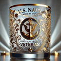 Whiskey Glass Drinking Rocks Gold Rim Embossed Veteran Gift - Image 2
