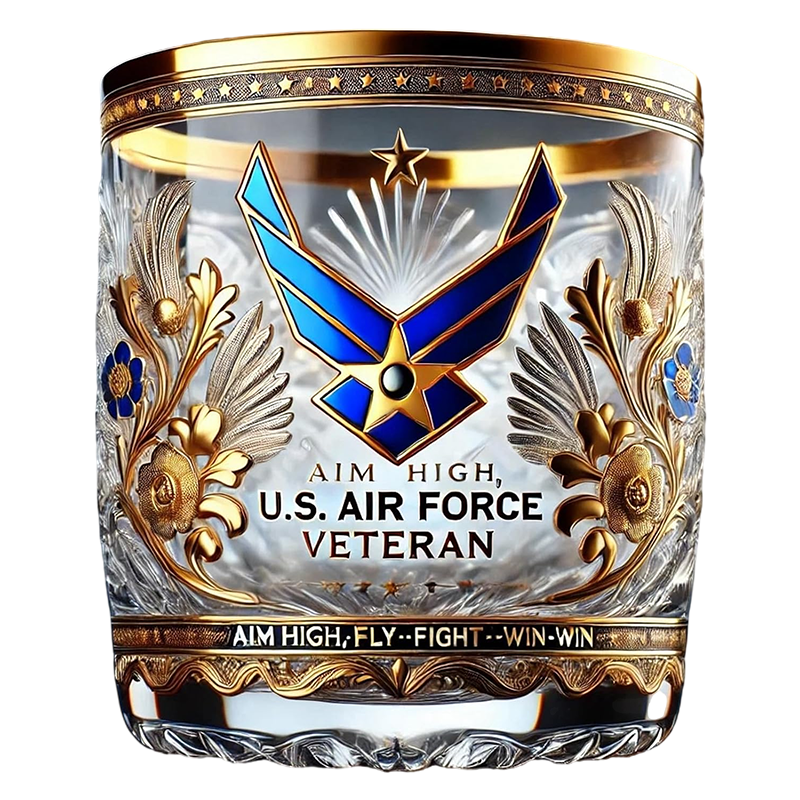 Whiskey Glass Drinking Rocks Gold Rim Embossed Veteran Gift - Image 3
