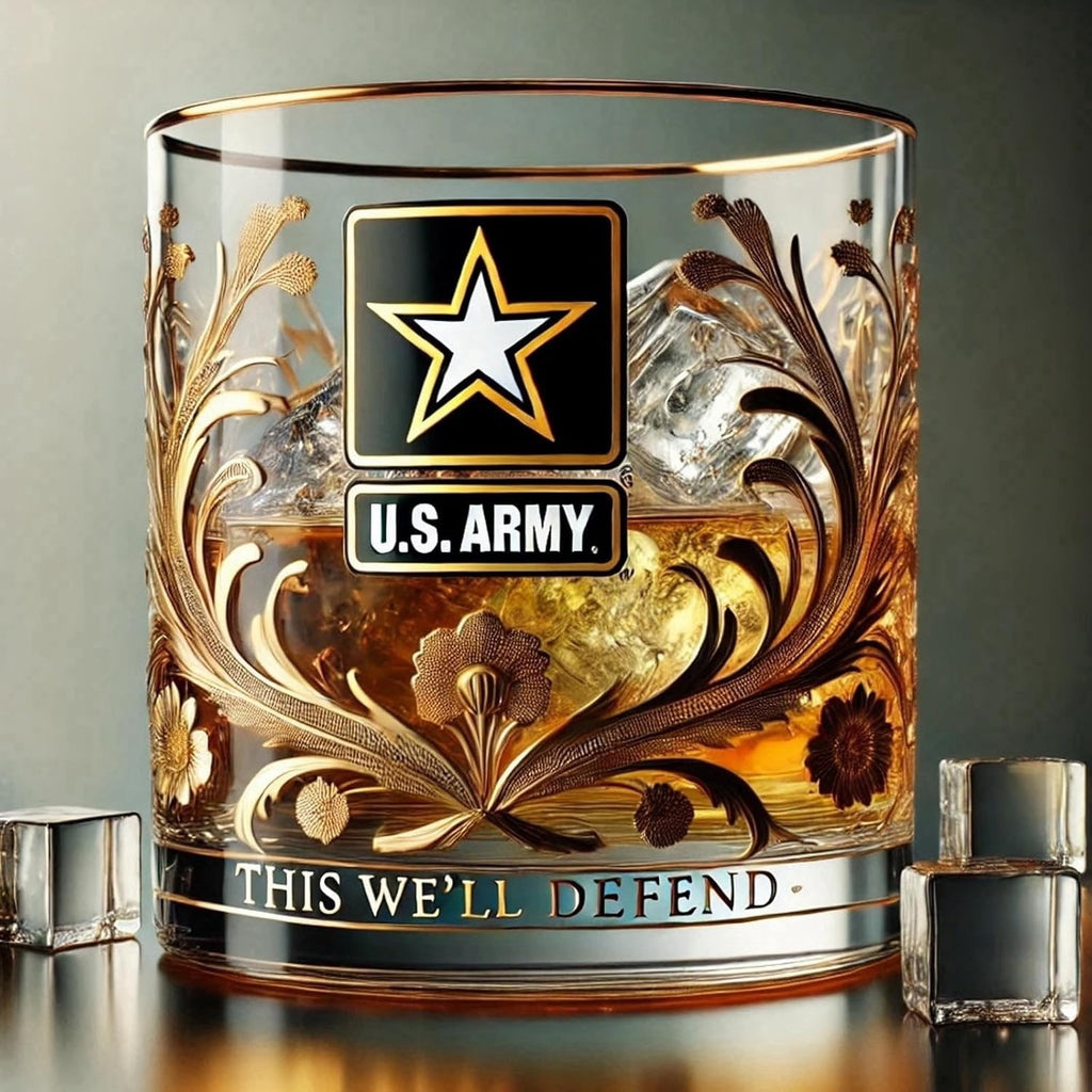 Whiskey Glass Drinking Rocks Gold Rim Embossed Veteran Gift - Image 5