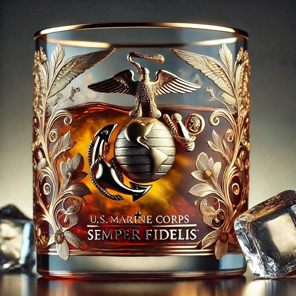 Whiskey Glass Drinking Rocks Gold Rim Embossed Veteran Gift - Image 6
