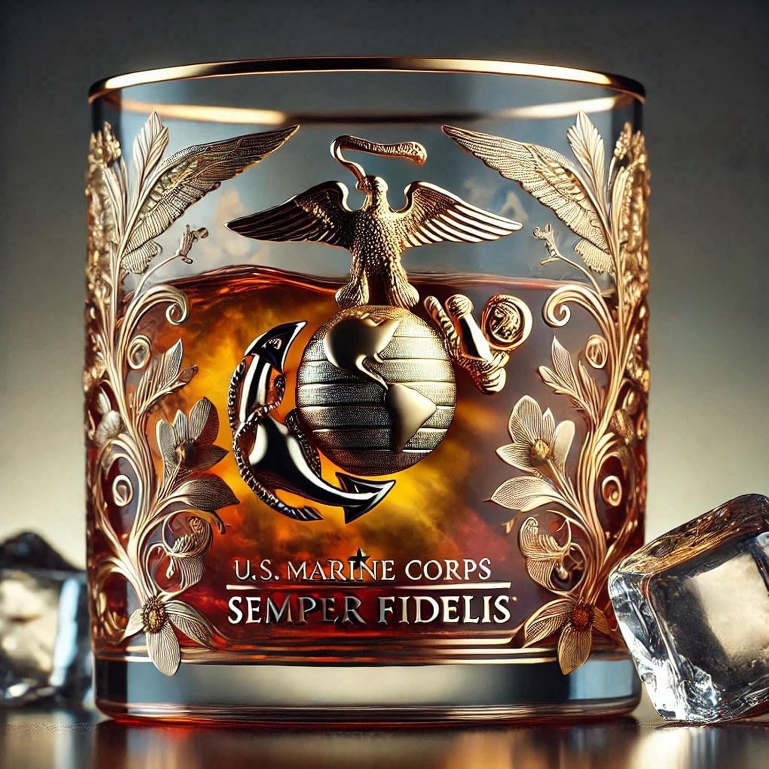 Whiskey Glass Drinking Rocks Gold Rim Embossed Veteran Gift - Image 6