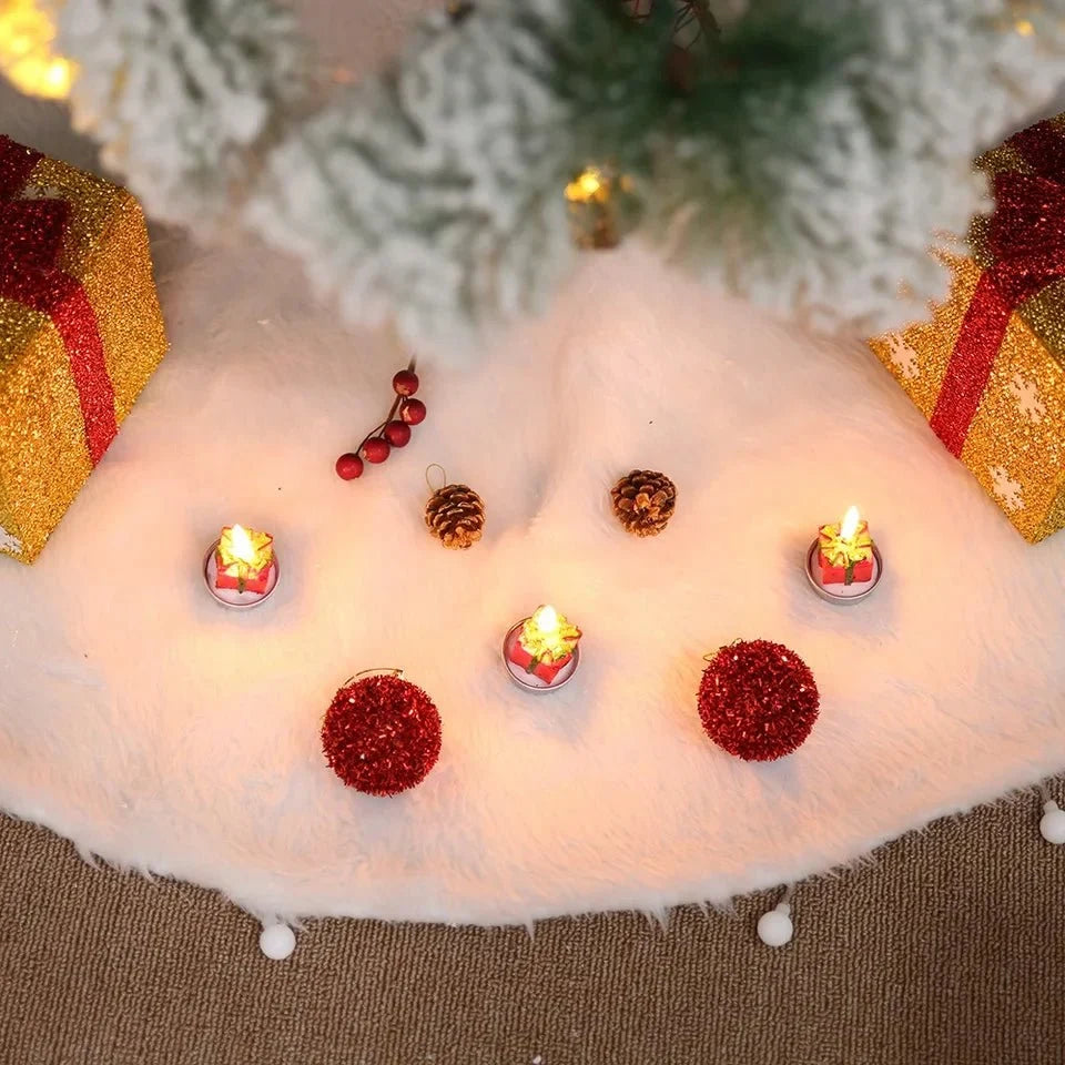 White Faux Fur Christmas Tree Skirt with Plush Soft Texture for Holiday Décor - Image 1