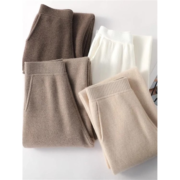 Wide Leg Pants Women's Knit High Waisted Soft Pockets Seamless Cashmere - Image 2