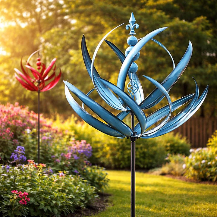 Wind Spinner Metal Garden Stake with Lotus Flower Design and 360 Degree Rotation Yard - Image 1