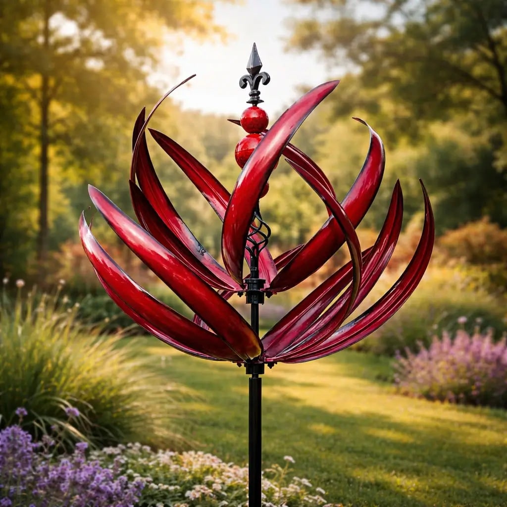 Wind Spinner Metal Garden Stake with Lotus Flower Design and 360 Degree Rotation Yard - Image 10
