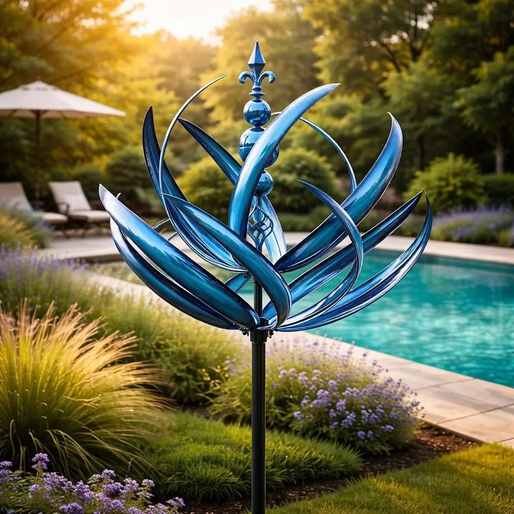 Wind Spinner Metal Garden Stake with Lotus Flower Design and 360 Degree Rotation Yard - Image 11