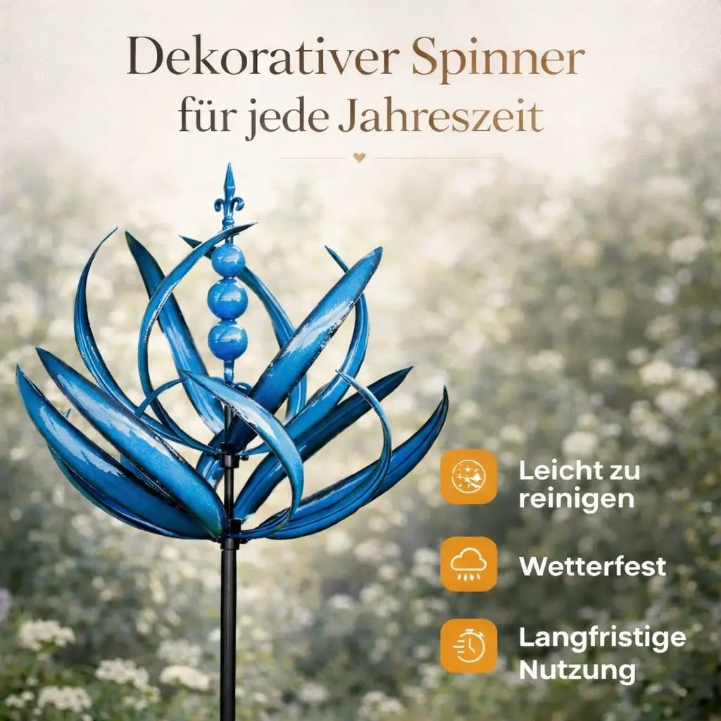 Wind Spinner Metal Garden Stake with Lotus Flower Design and 360 Degree Rotation Yard - Image 3