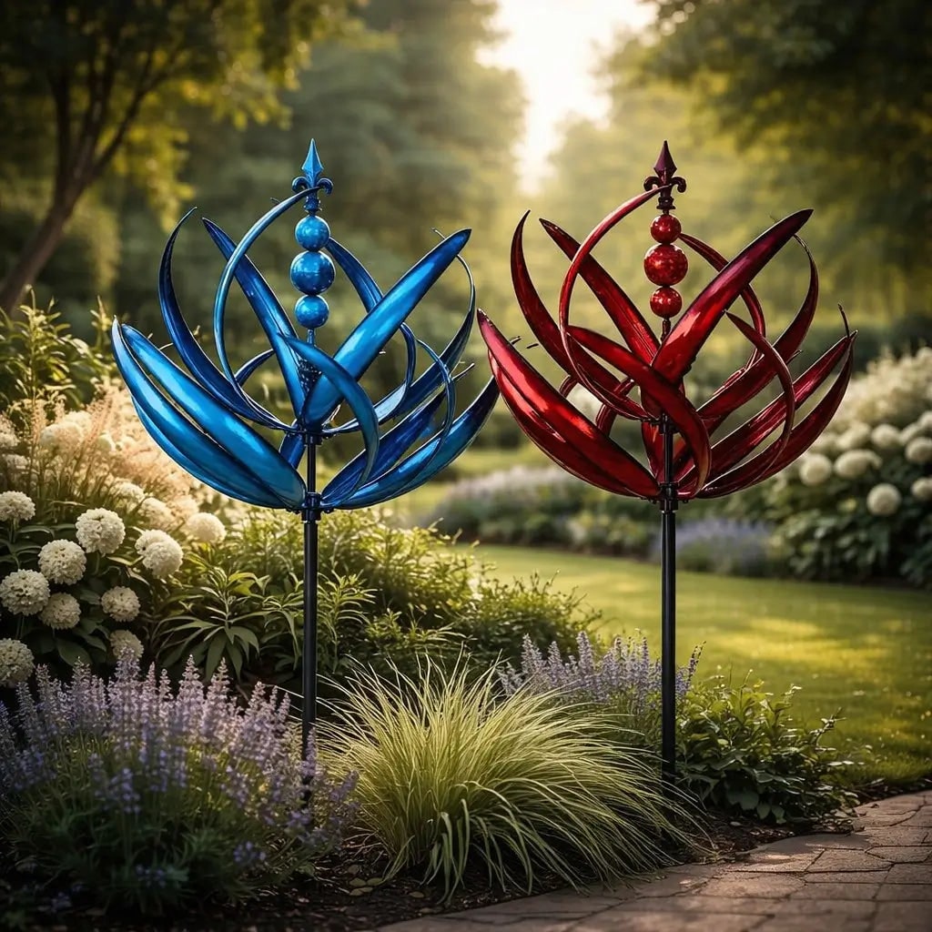 Wind Spinner Metal Garden Stake with Lotus Flower Design and 360 Degree Rotation Yard - Image 4