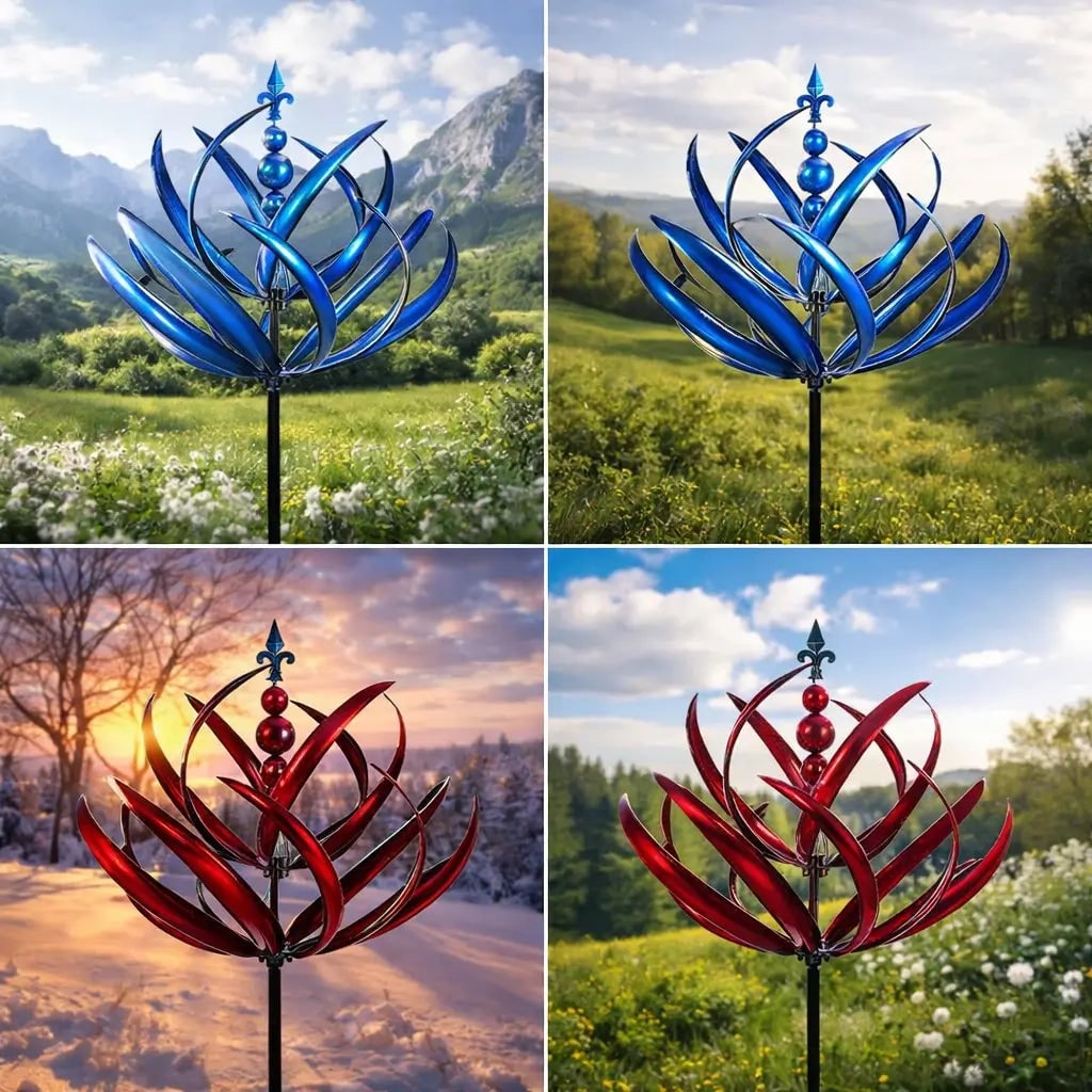 Wind Spinner Metal Garden Stake with Lotus Flower Design and 360 Degree Rotation Yard - Image 7