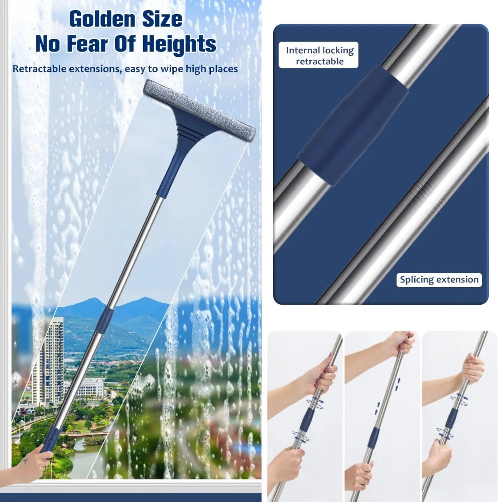 Window Squeegee and Microfiber Cleaner with Telescopic Handle for Streak-Free Cleaning - Image 5