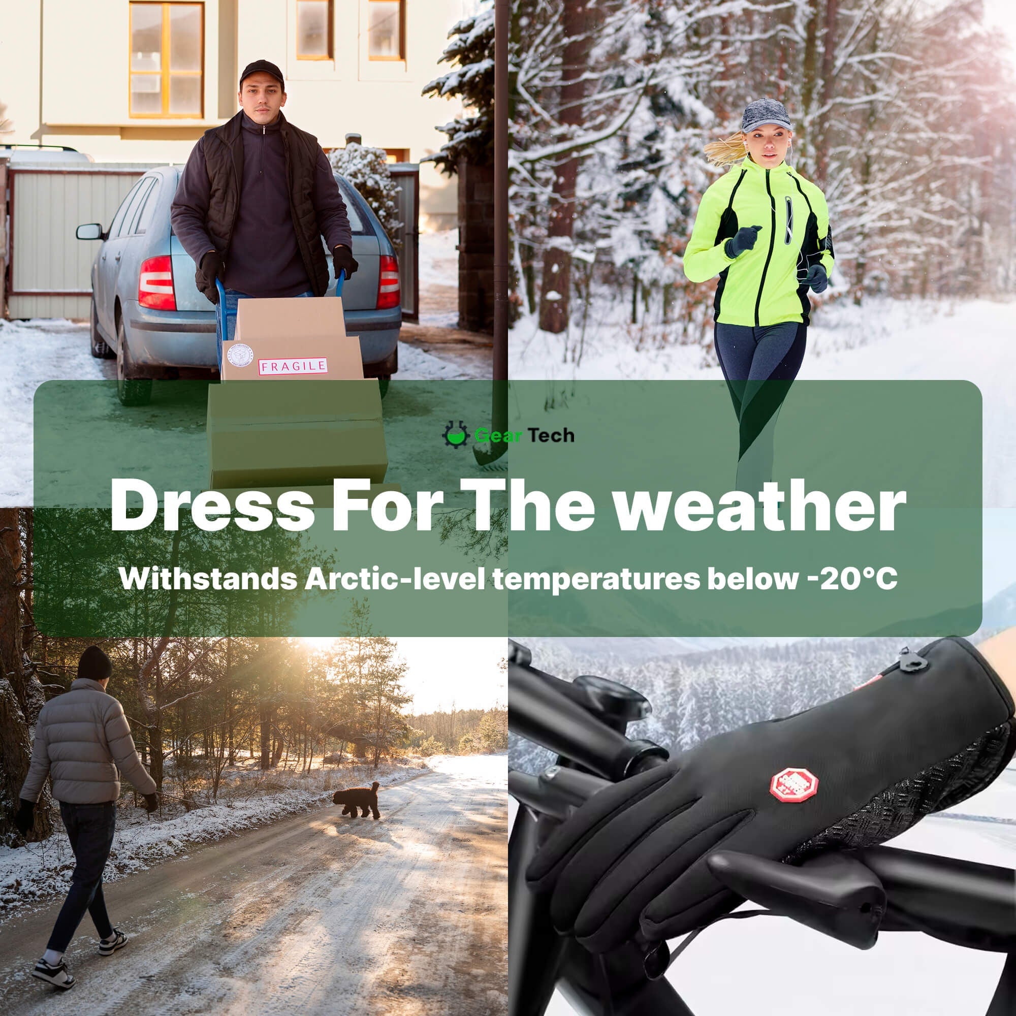 Winter Cycling Gloves Waterproof with Touchscreen Fingertips and Fleece Lining - Image 2