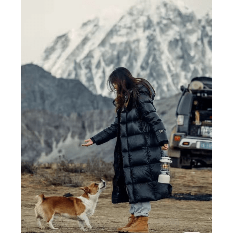 Women's Black Puffer Coat Long with Hood Water-Resistant Quilted Winter Jacket - Image 1