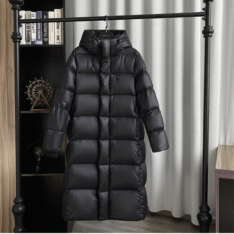 Women's Black Puffer Coat Long with Hood Water-Resistant Quilted Winter Jacket - Image 2