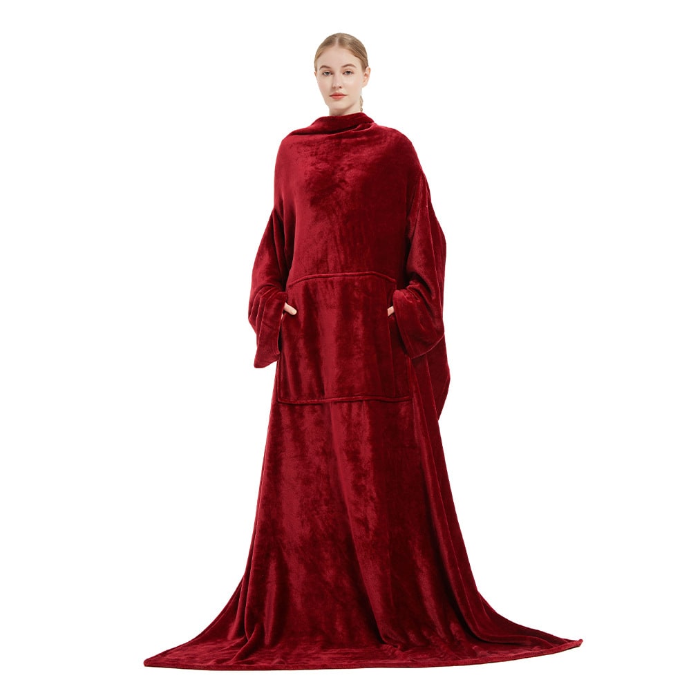 Women's Blanket with Sleeves Wearable Fleece Robe with Front Pocket and Long Oversized Fit - Image 4