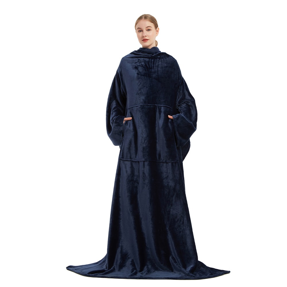 Women's Blanket with Sleeves Wearable Fleece Robe with Front Pocket and Long Oversized Fit - Image 7