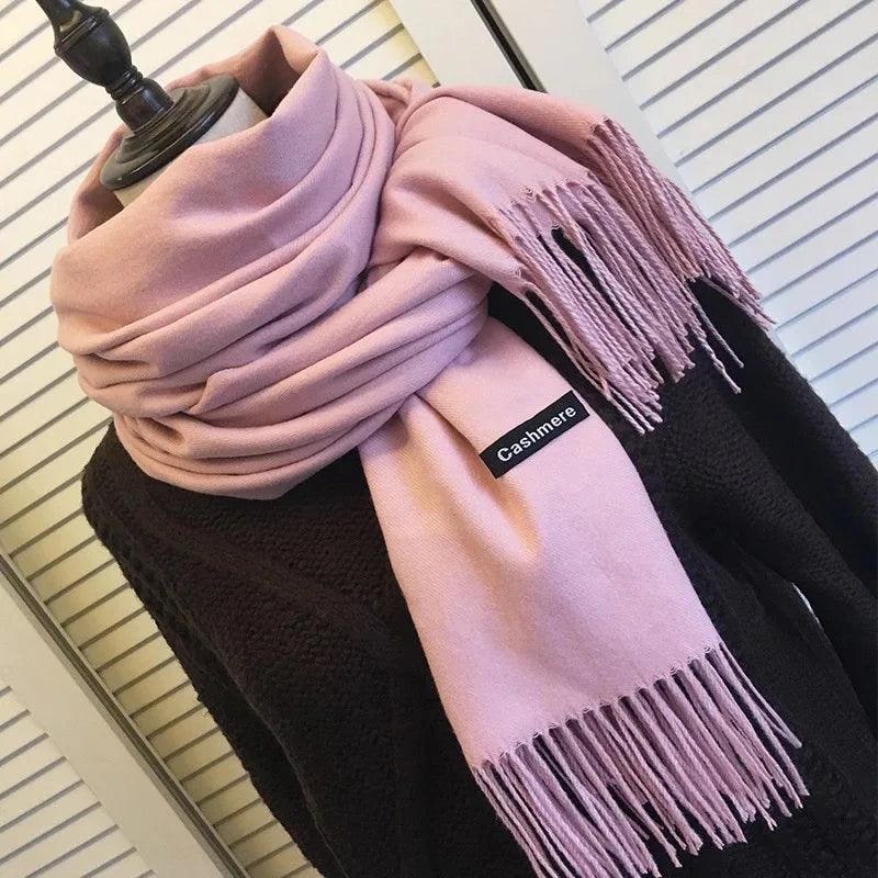 Women's Cashmere Scarf Wrap with Fine Knit Texture and Twisted Fringe - Image 1